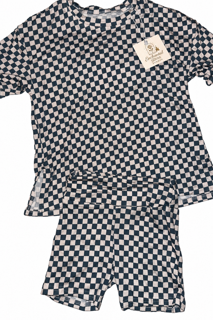 Checkered Ribbed Bamboo Oversized Shirt and Shorts Kids
