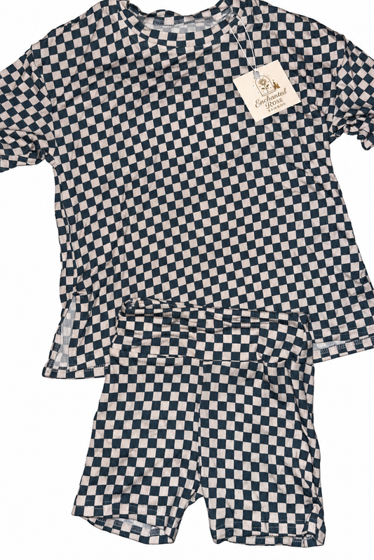 Checkered Ribbed Bamboo Oversized Shirt and Shorts Adult