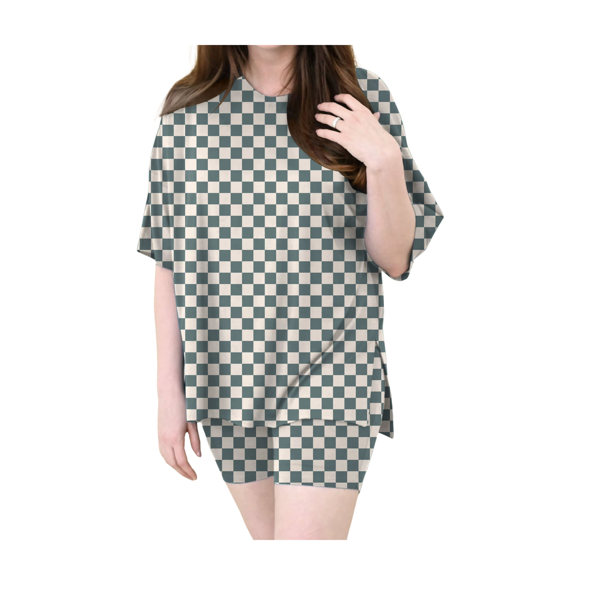 Checkered Ribbed Bamboo Oversized Shirt and Shorts Adult