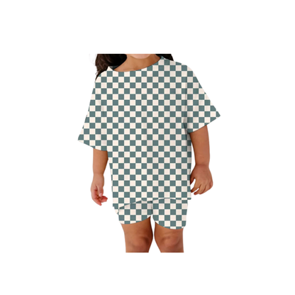 Checkered Ribbed Bamboo Oversized Shirt and Shorts Kids