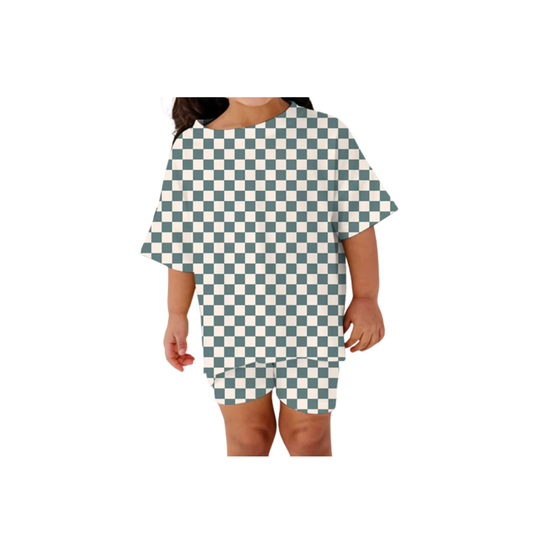 Checkered Ribbed Bamboo Oversized Shirt and Shorts Kids